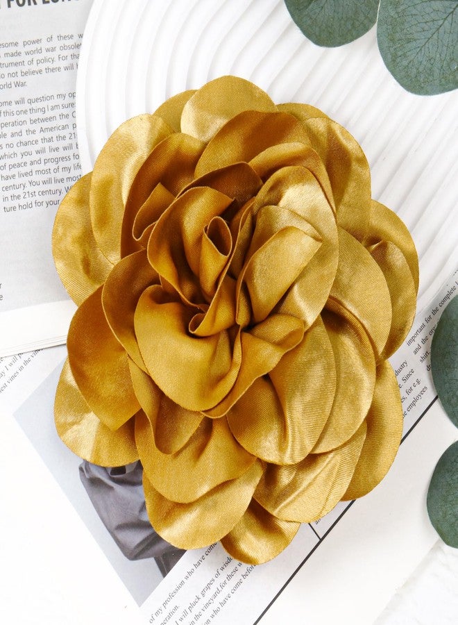 YOGEYOGE Big Flower Dainty Satin Fabric Rose Flower Brooches Large Rose Flowers Satin Lapel Brooches for Women Wedding Dinner Party Decoration 7.48 Inches (Gold) - Image 4